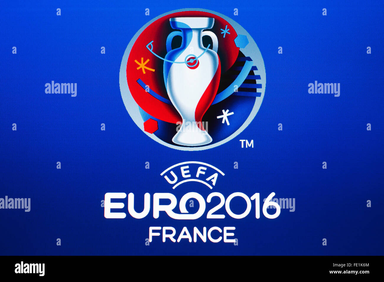 GDANSK, POLAND - NOVEMBER 20, 2015. Logo of the 2016 UEFA European Championship in France on computer screen Stock Photo