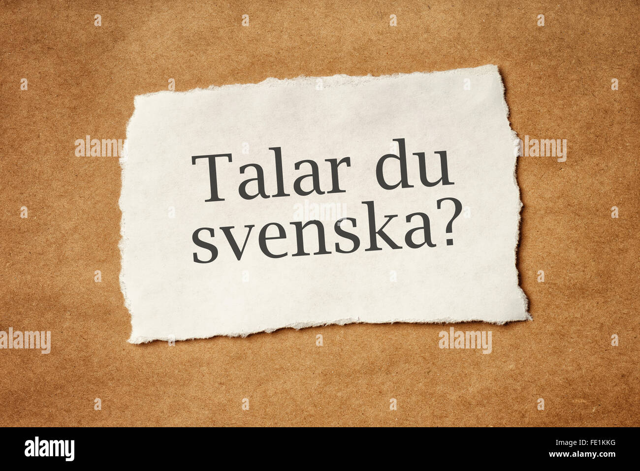 Talar du Svenska, Do you speak Swedish, question printed on piece of scrap paper, language school concept. Stock Photo