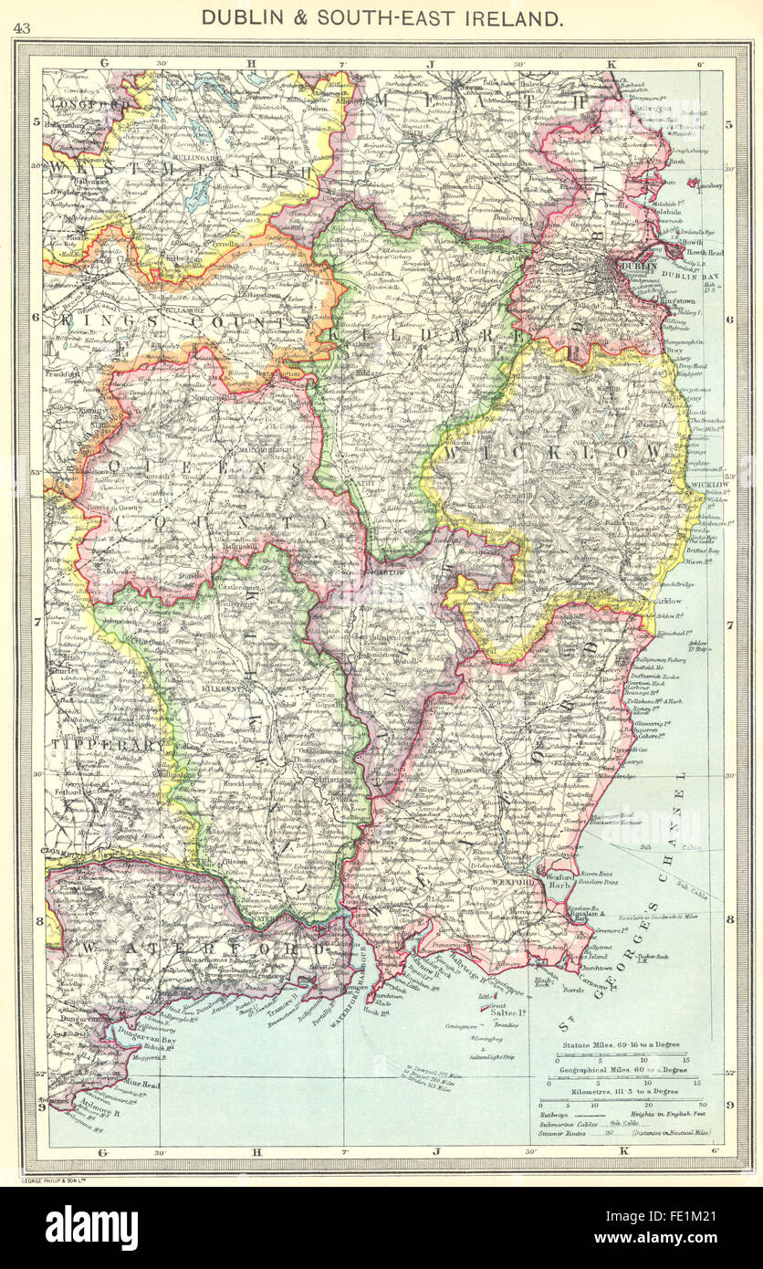 Map Of South East Ireland Ireland: Dublin And South-East Ireland, 1907 Antique Map Stock Photo - Alamy