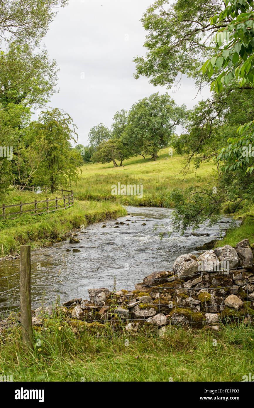 Landscape with river on the beautiful Pennine way in Yorkshire, Stock Photo