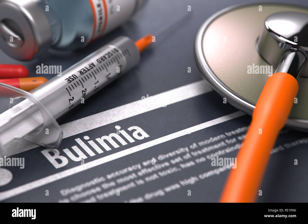 Bulimia - Printed Diagnosis on Grey Background. Stock Photo