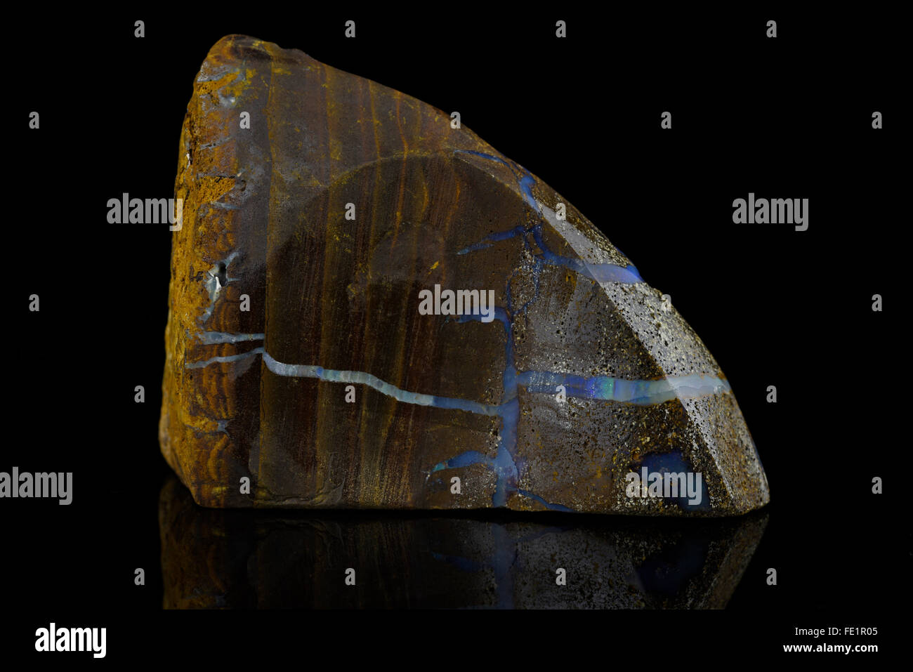 Sample of a beautiful natural Boulder Opal specimen isolated on black ...