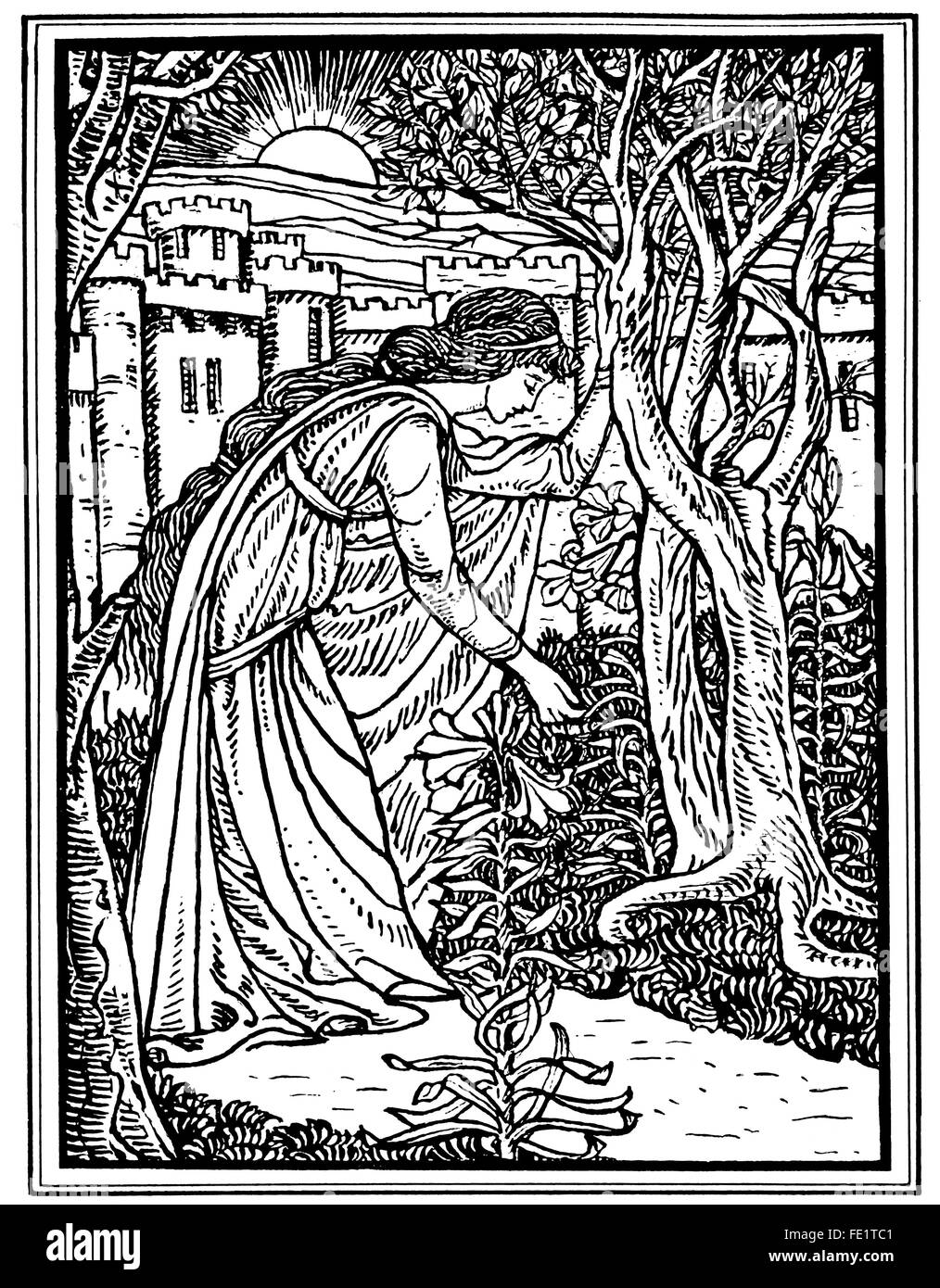 Canterbury Tales, line illustration by Dorothy Hart, of Birmingham from 1897 The Studio Magazine competition Stock Photo