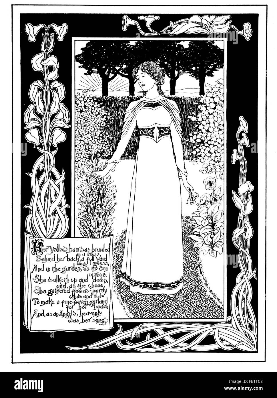 Canterbury Tales, line illustration by D Chamberlain of Glasgow, from 1897 The Studio Magazine competition Stock Photo