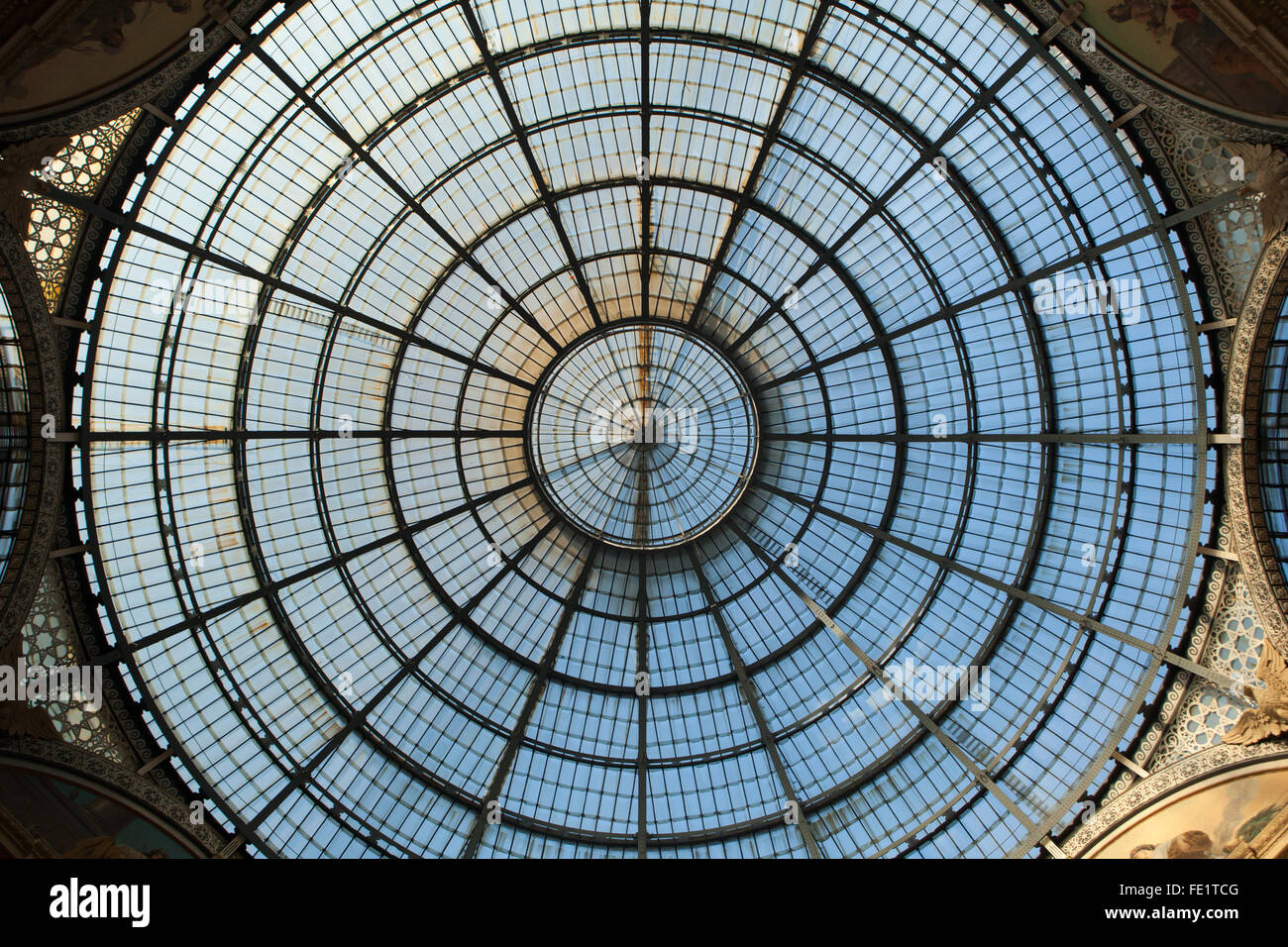 Glass dome of the Galleria Vittorio Emanuele II in Milan, Lombardy, Italy. Stock Photo