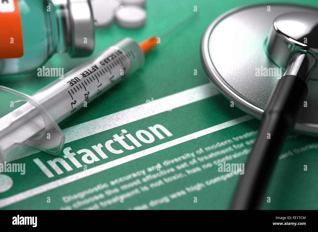 Infarction. Medical Concept on Green Background. Stock Photo