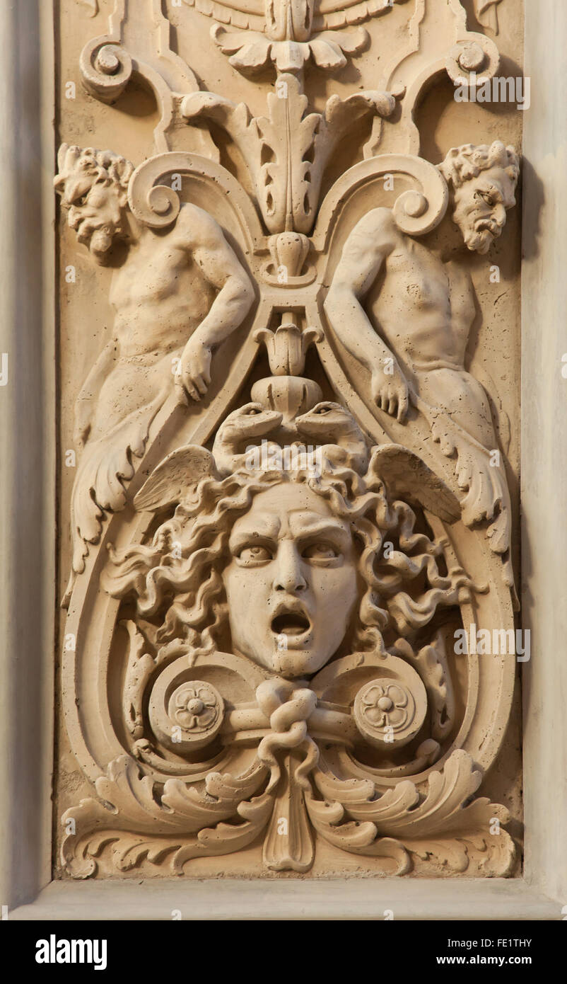 Medusa depicted in the Galleria Vittorio Emanuele II in Milan, Lombardy, Italy. Stock Photo