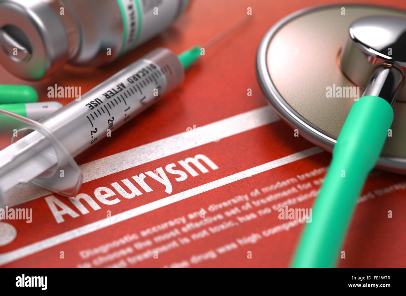 Aneurysm - Printed Diagnosis on Orange Background. Stock Photo