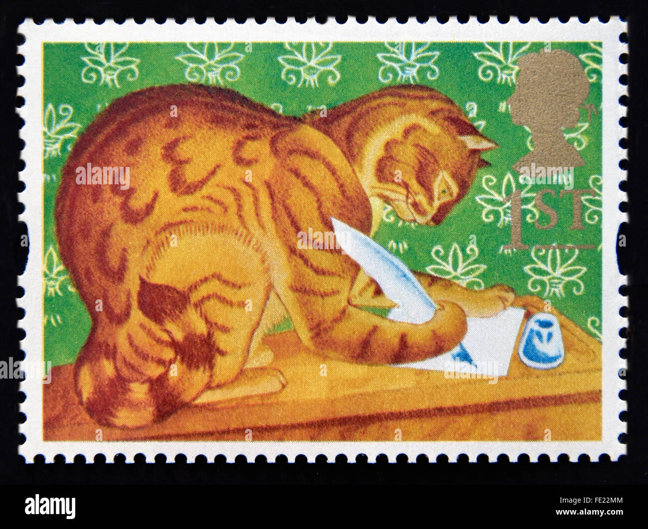 Postage stamp. Great Britain. Queen Elizabeth II. 1994. Greetings stamps. 'Messages'. Orlando the Marmalade Cat.1st. Stock Photo