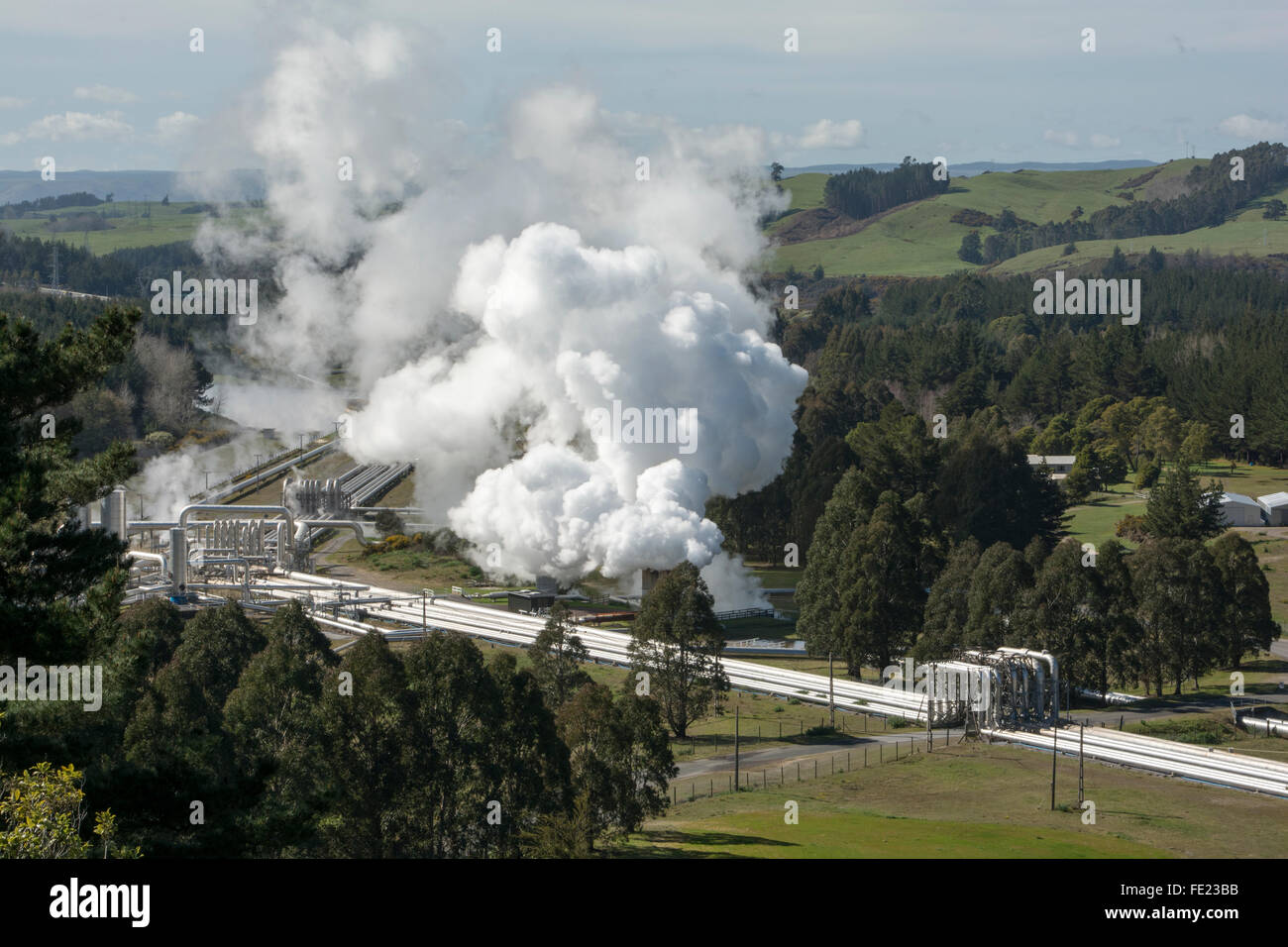 Wairakei is a geothermal power station in New Zealand supporting three to four per cent of the countries electricity. Stock Photo