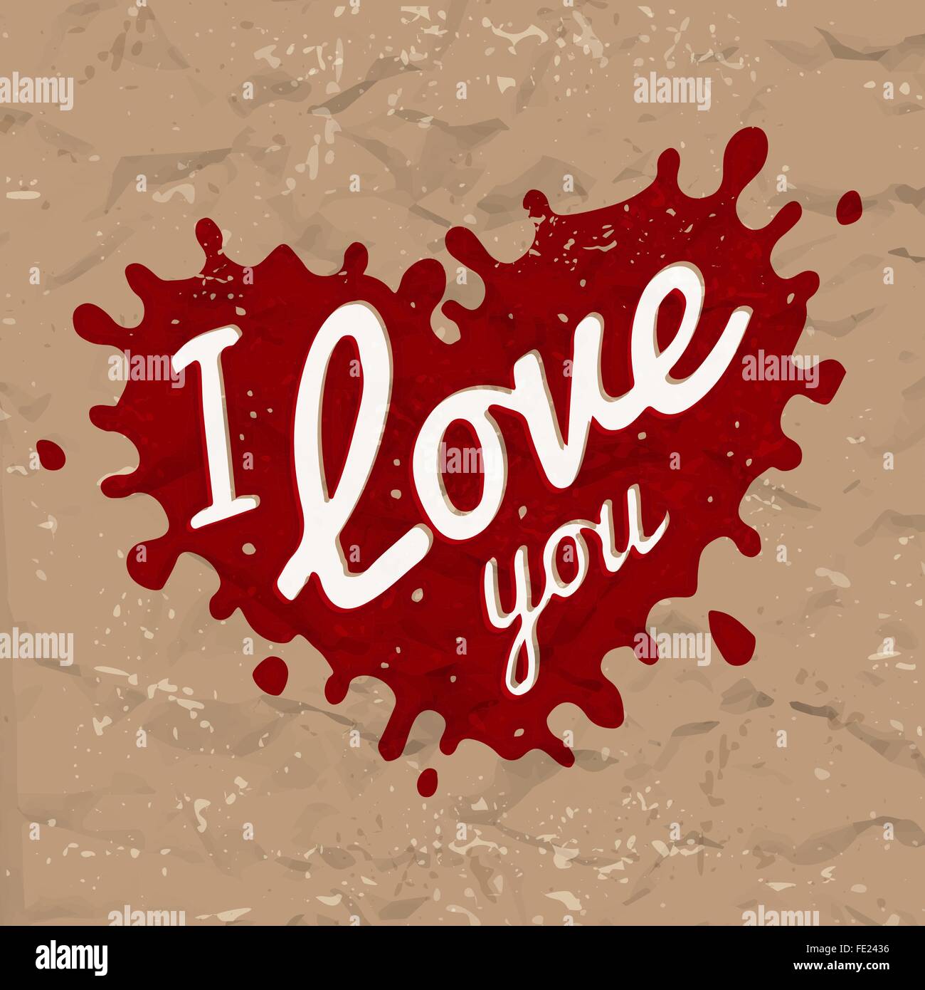 I love you lettering in splash vector design. Retro heart shape ...
