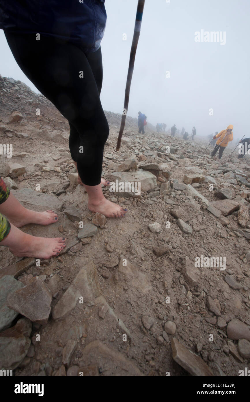 Barefoot pilgrims on Croagh Patrick, Reek Sunday, County Mayo, Ireland