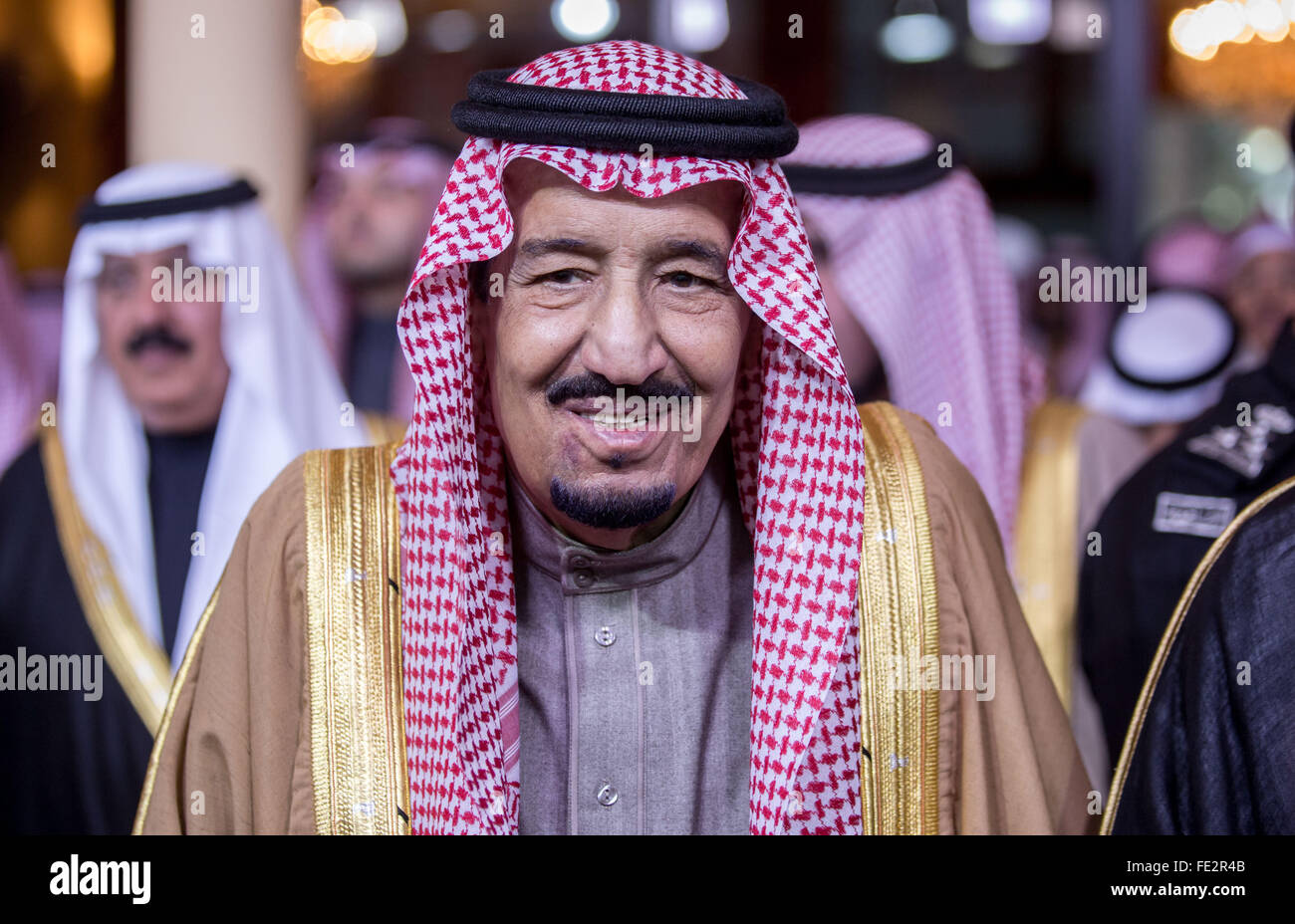 Riad, Saudi Arabia. 03rd Feb, 2016. Salman bin Abdulaziz Al Saud, King of Saudi Arabia, pictured at the Al-Jenadriyah festival in Riad, Saudi Arabia, 03 February 2016. Photo: MICHAEL KAPPELER/dpa/Alamy Live News Stock Photo