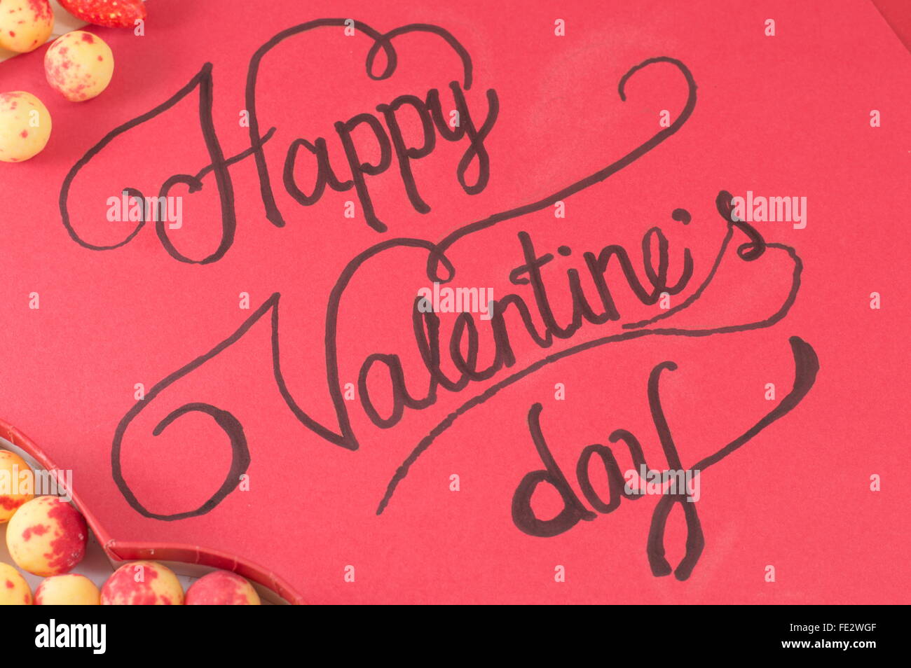 red card with Happy Valentine's day inscription Stock Photo