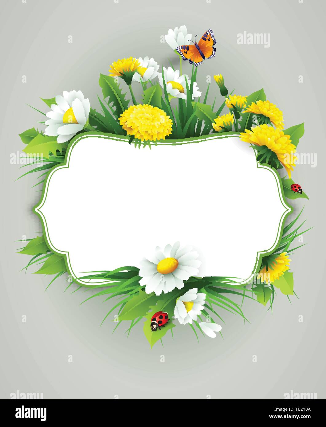 Fresh spring background with grass, dandelions and daisies Stock Vector ...