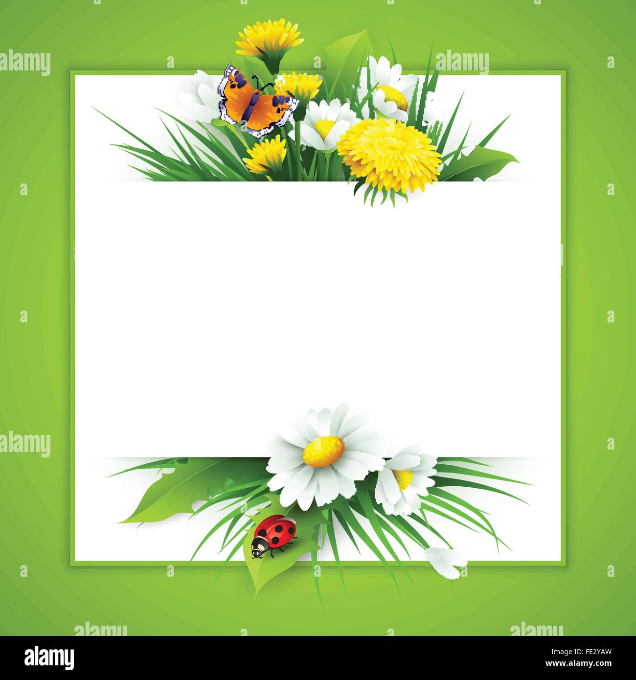 Fresh spring background with grass, dandelions and daisies Stock Vector ...