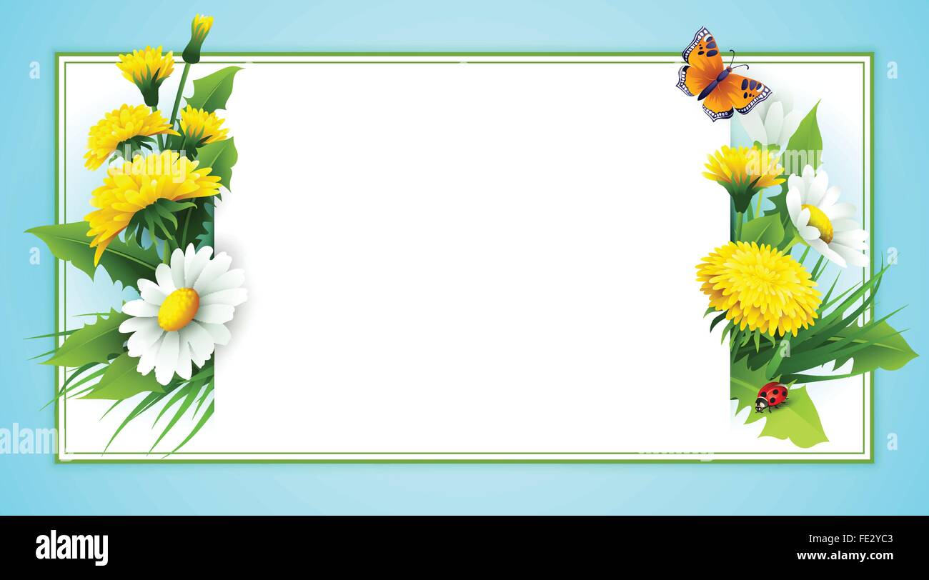 Fresh spring background with grass, dandelions and daisies Stock Vector ...