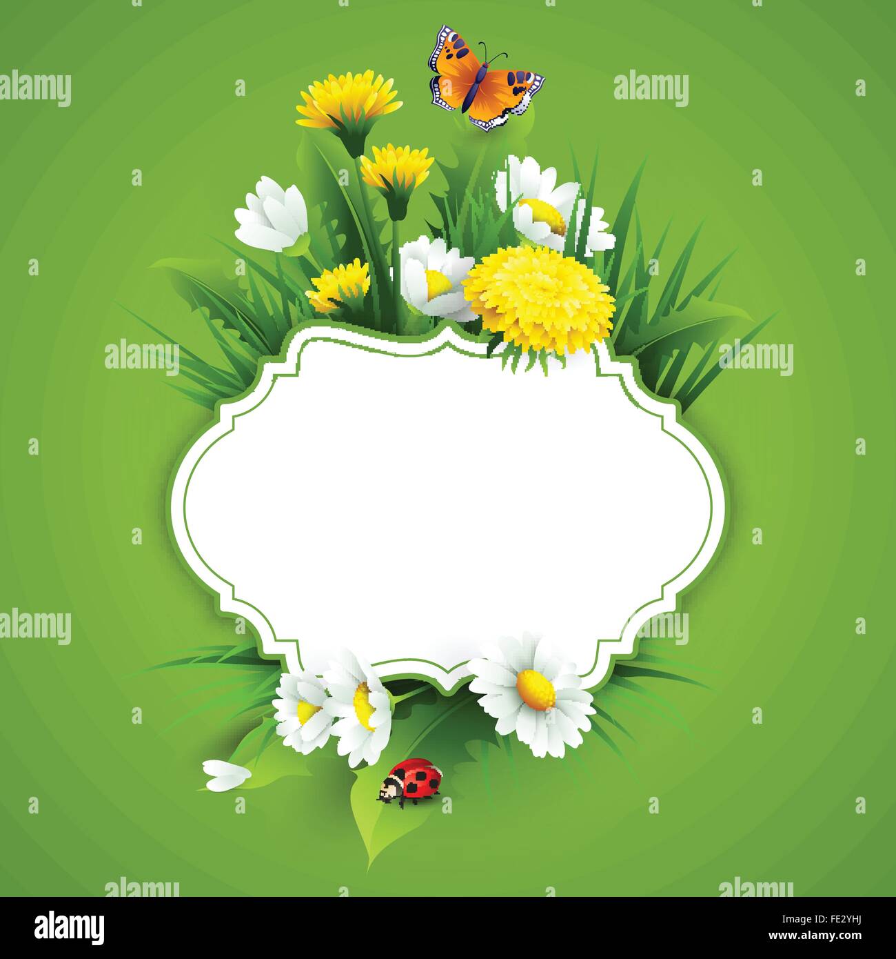 Fresh spring background with grass, dandelions and daisies Stock Vector ...