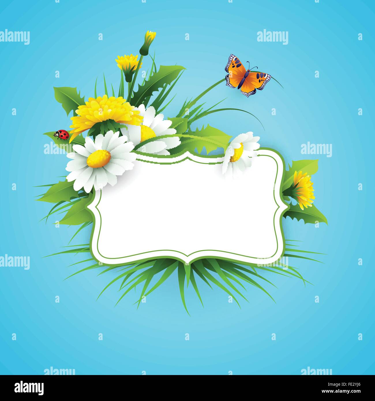 Fresh spring background with grass, dandelions and daisies Stock Vector ...