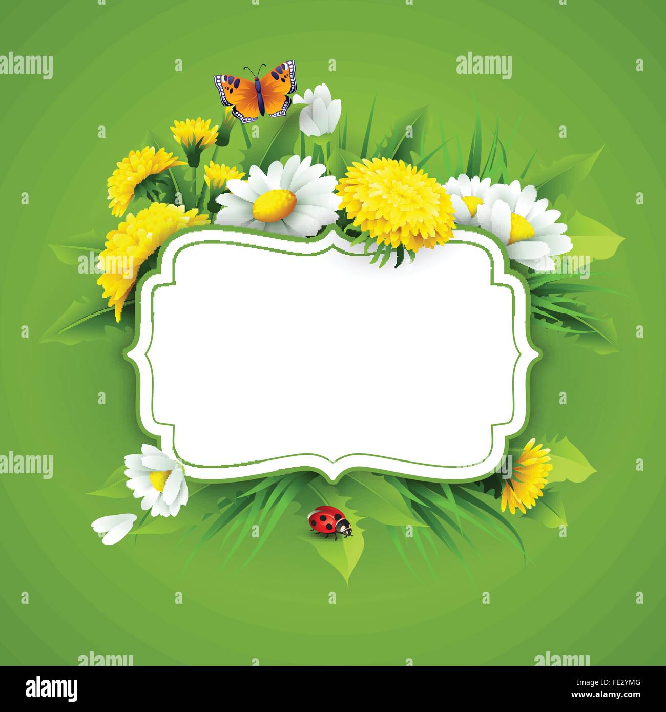Fresh spring background with grass, dandelions and daisies Stock Vector ...