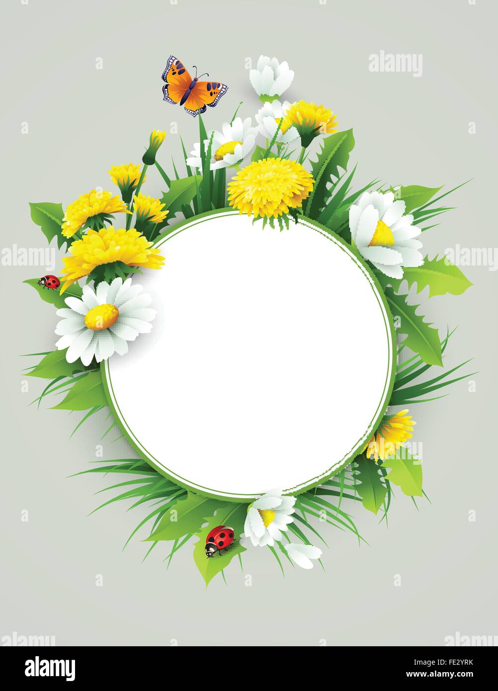 Fresh spring background with grass, dandelions and daisies Stock Vector ...
