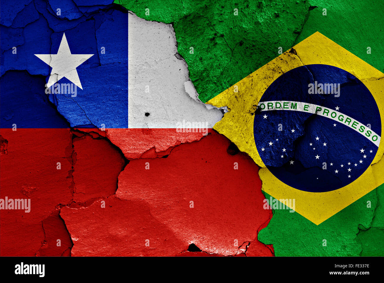 Flags Of Chile And Brazil Painted On Cracked Wall Stock Photo Alamy