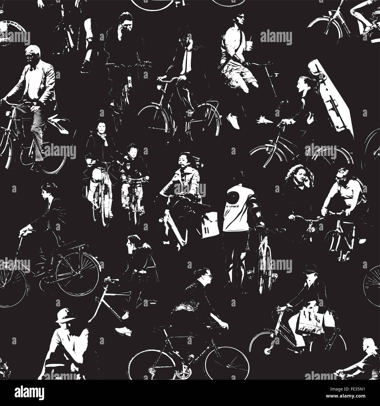 Bicyclists Repeating Pattern Stock Photo
