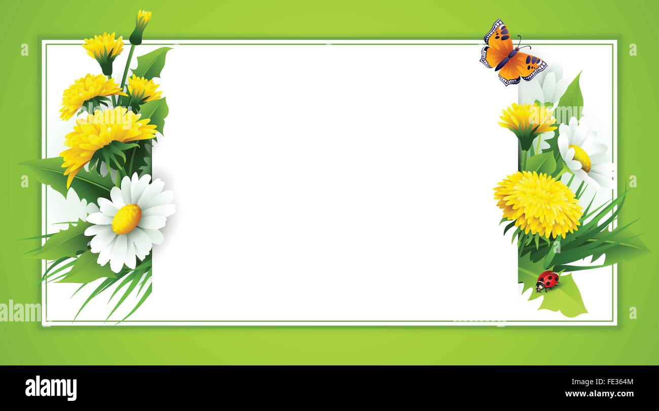 Fresh spring background with grass, dandelions and daisies Stock Vector ...