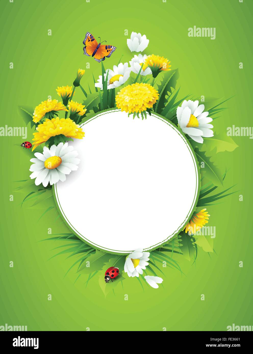 Fresh spring background with grass, dandelions and daisies Stock Vector ...