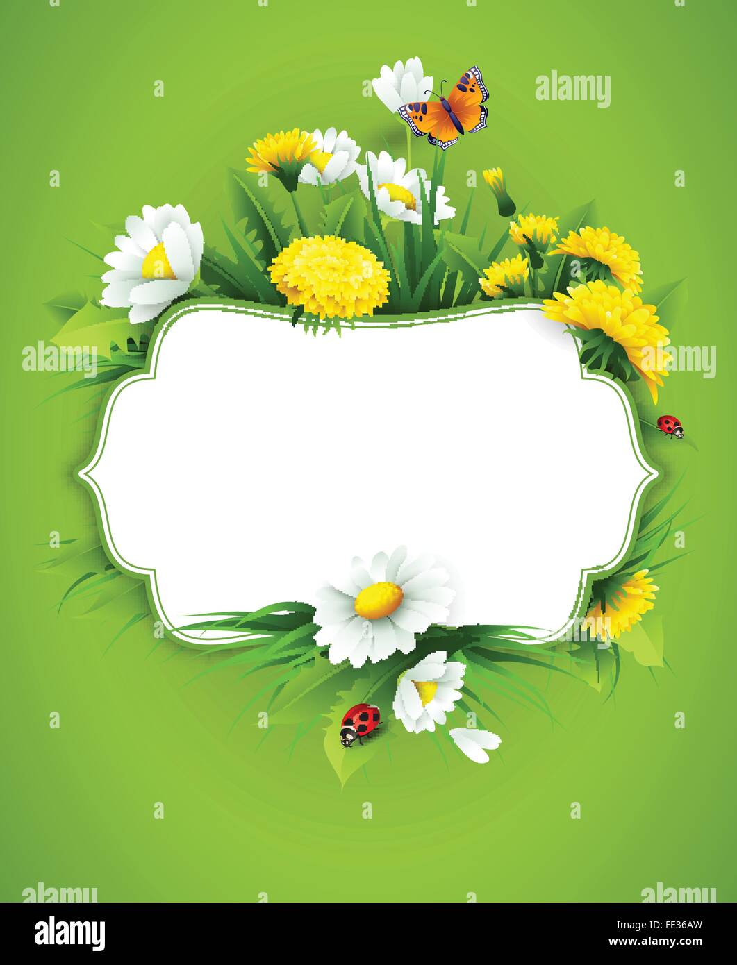 Fresh spring background with grass, dandelions and daisies Stock Vector ...