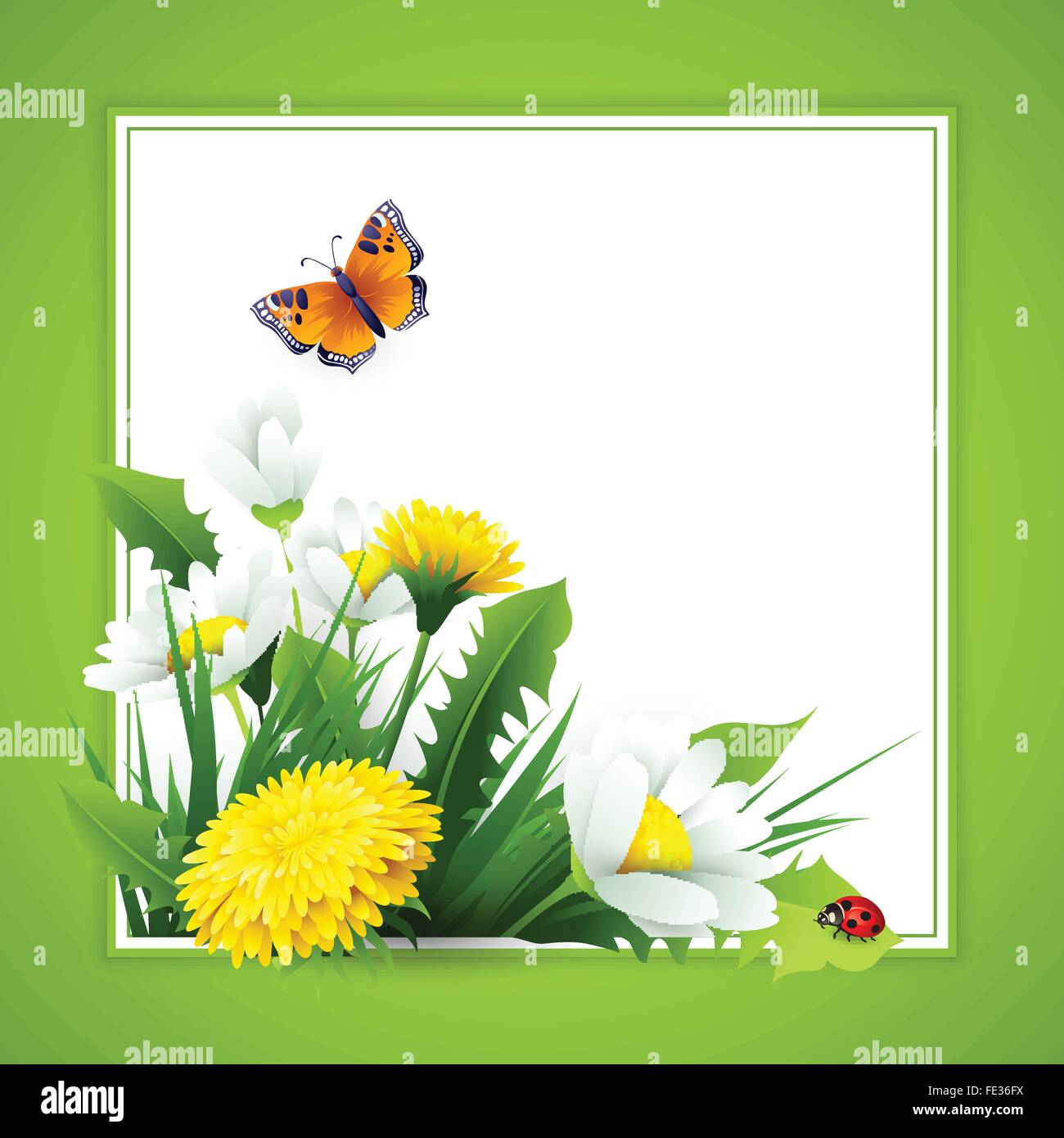 Fresh spring background with grass, dandelions and daisies Stock Vector ...