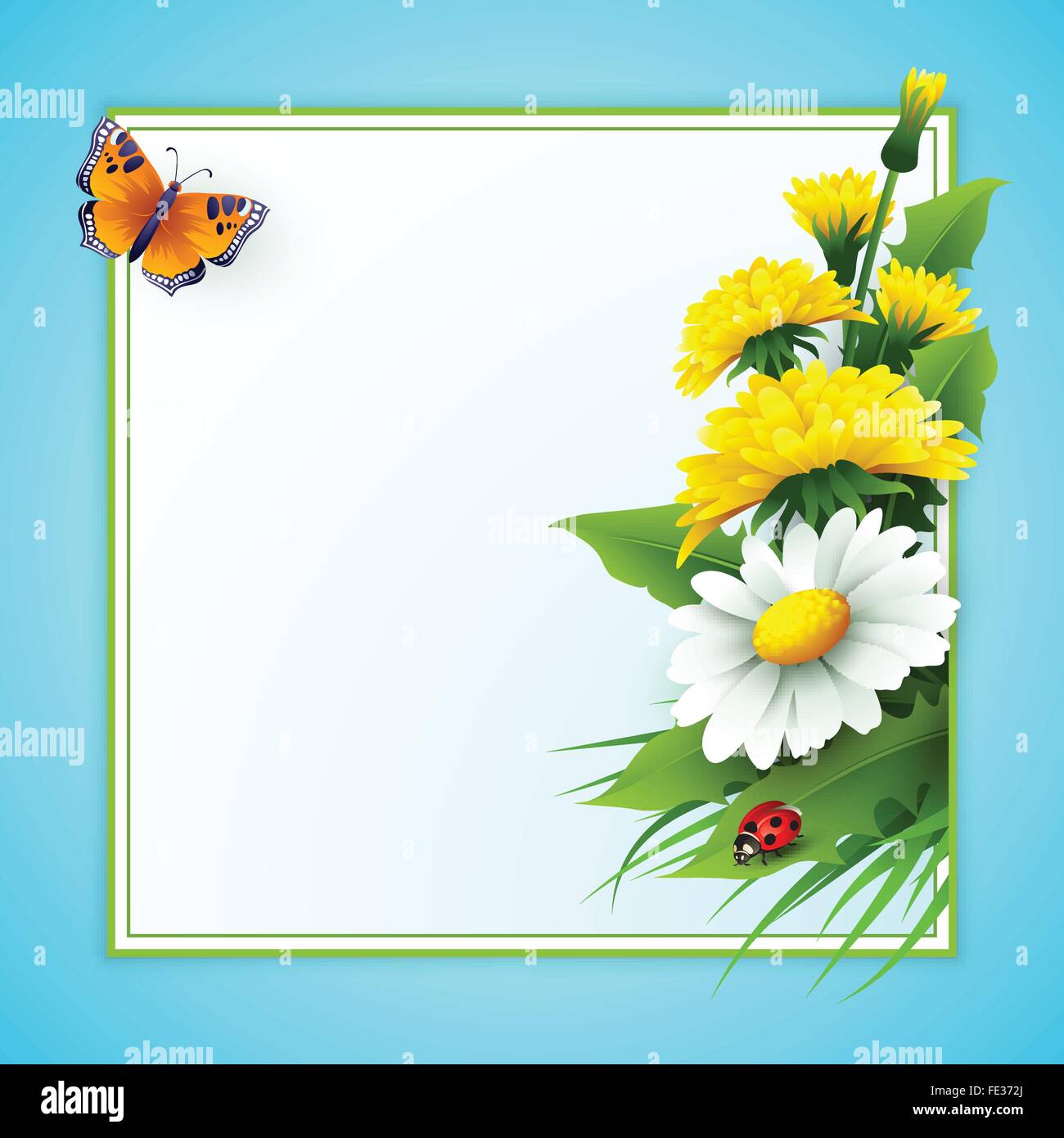 Fresh spring background with grass, dandelions and daisies Stock Vector ...