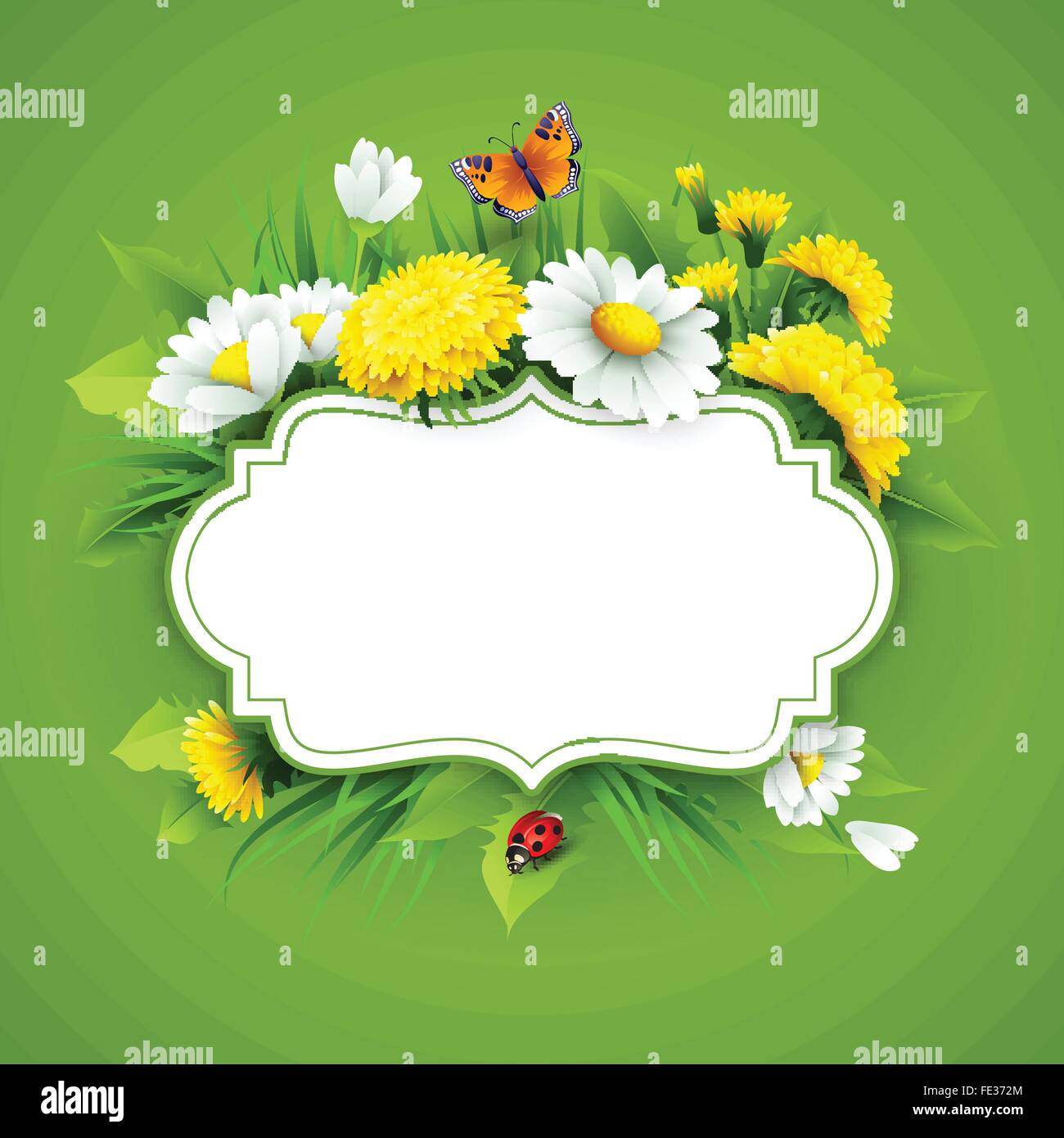 Fresh spring background with grass, dandelions and daisies Stock Vector ...