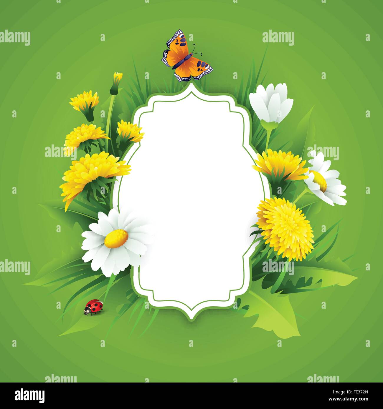 Fresh spring background with grass, dandelions and daisies Stock Vector ...