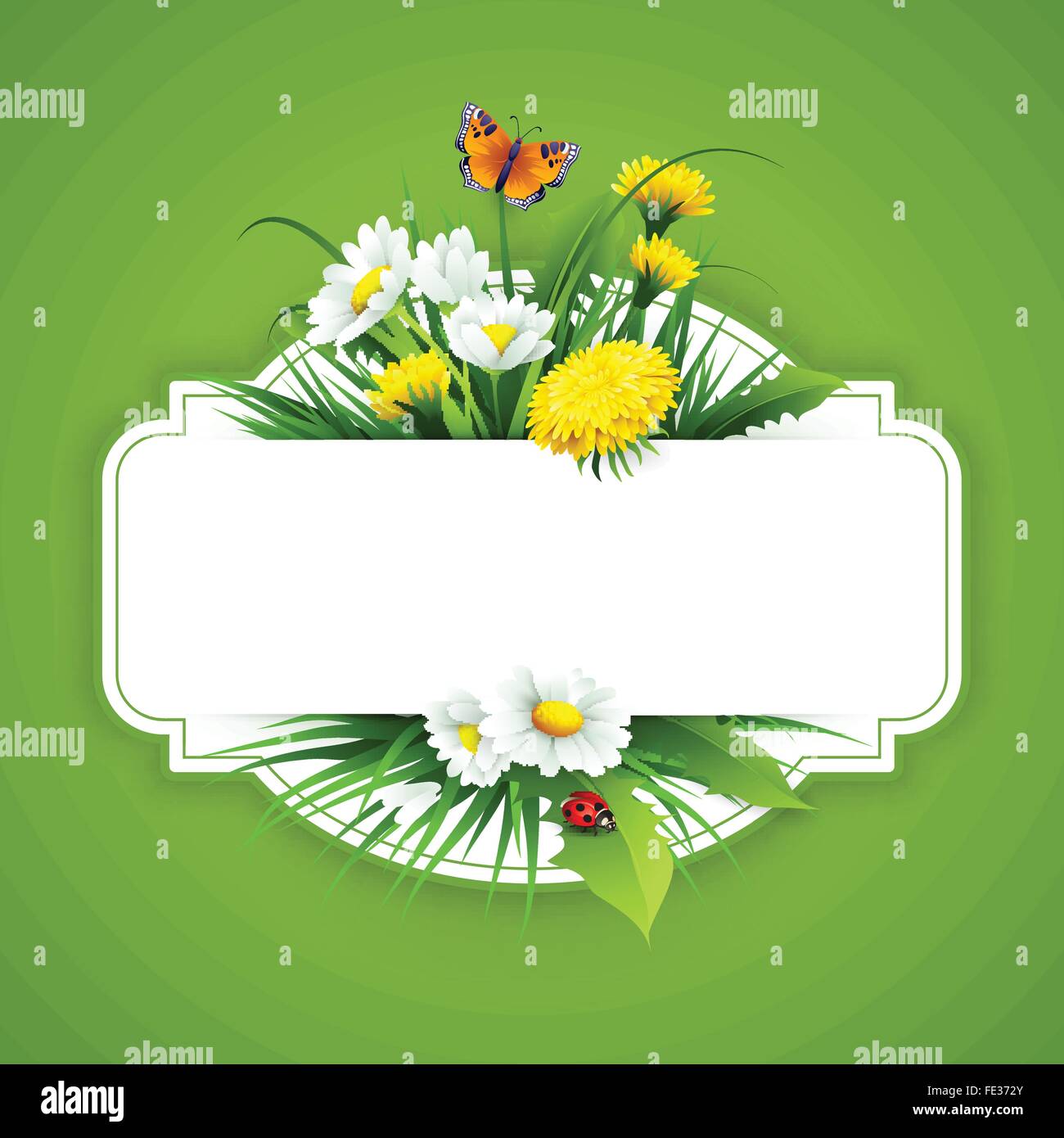 Fresh spring background with grass, dandelions and daisies Stock Vector ...