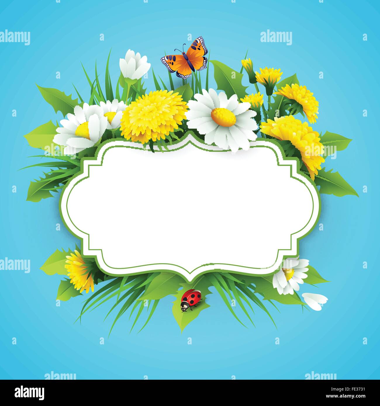 Fresh spring background with grass, dandelions and daisies Stock Vector ...