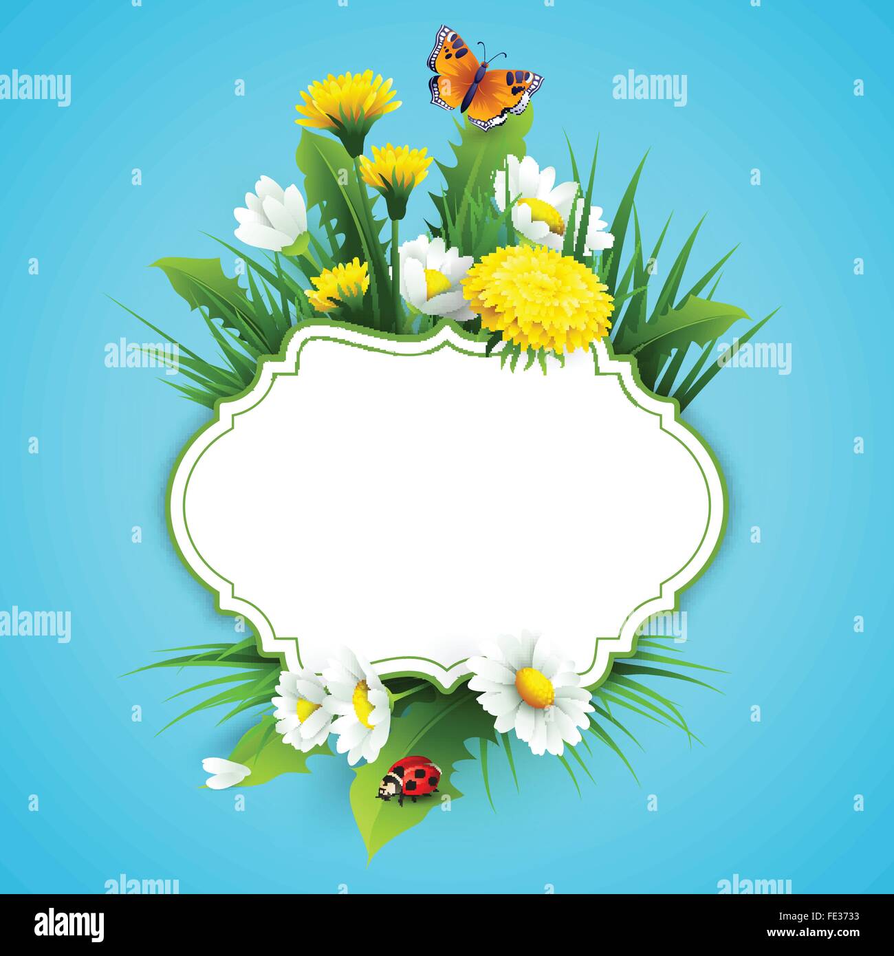 Fresh spring background with grass, dandelions and daisies Stock Vector ...