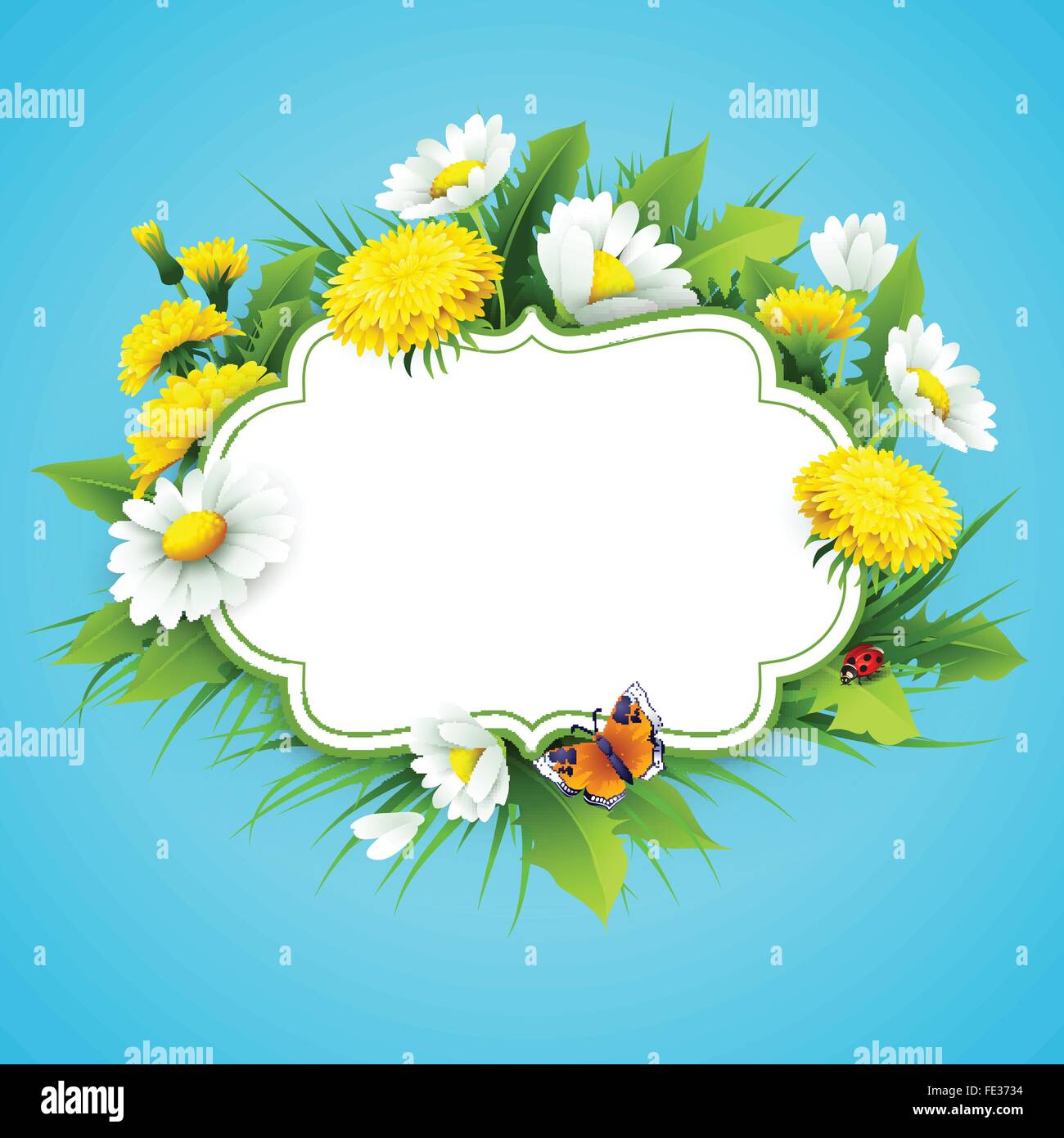 Fresh spring background with grass, dandelions and daisies Stock Vector ...