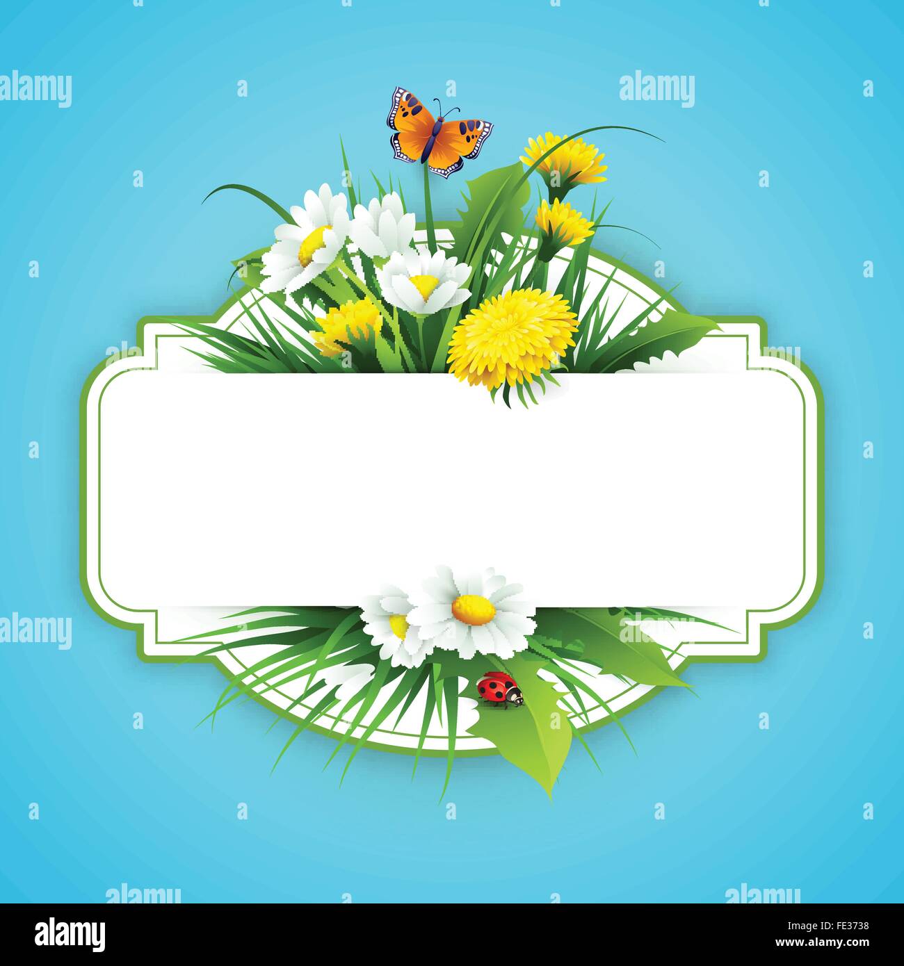 Fresh spring background with grass, dandelions and daisies Stock Vector ...