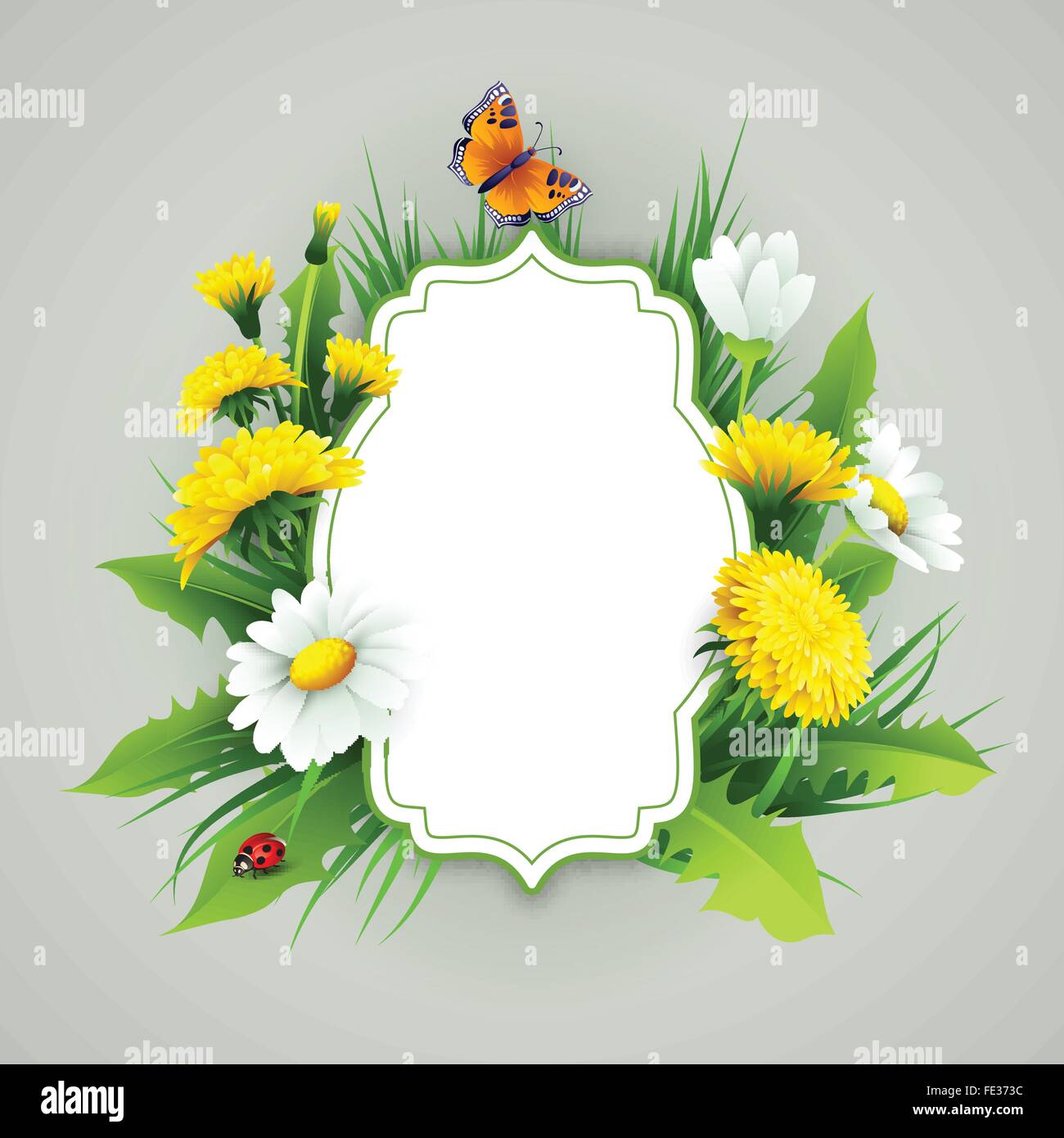 Fresh spring background with grass, dandelions and daisies Stock Vector ...