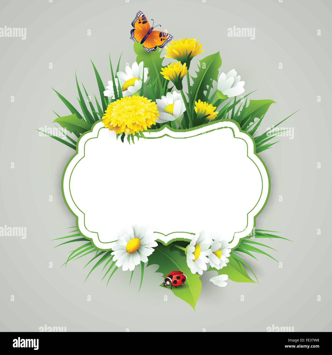 Fresh spring background with grass, dandelions and daisies Stock Vector ...