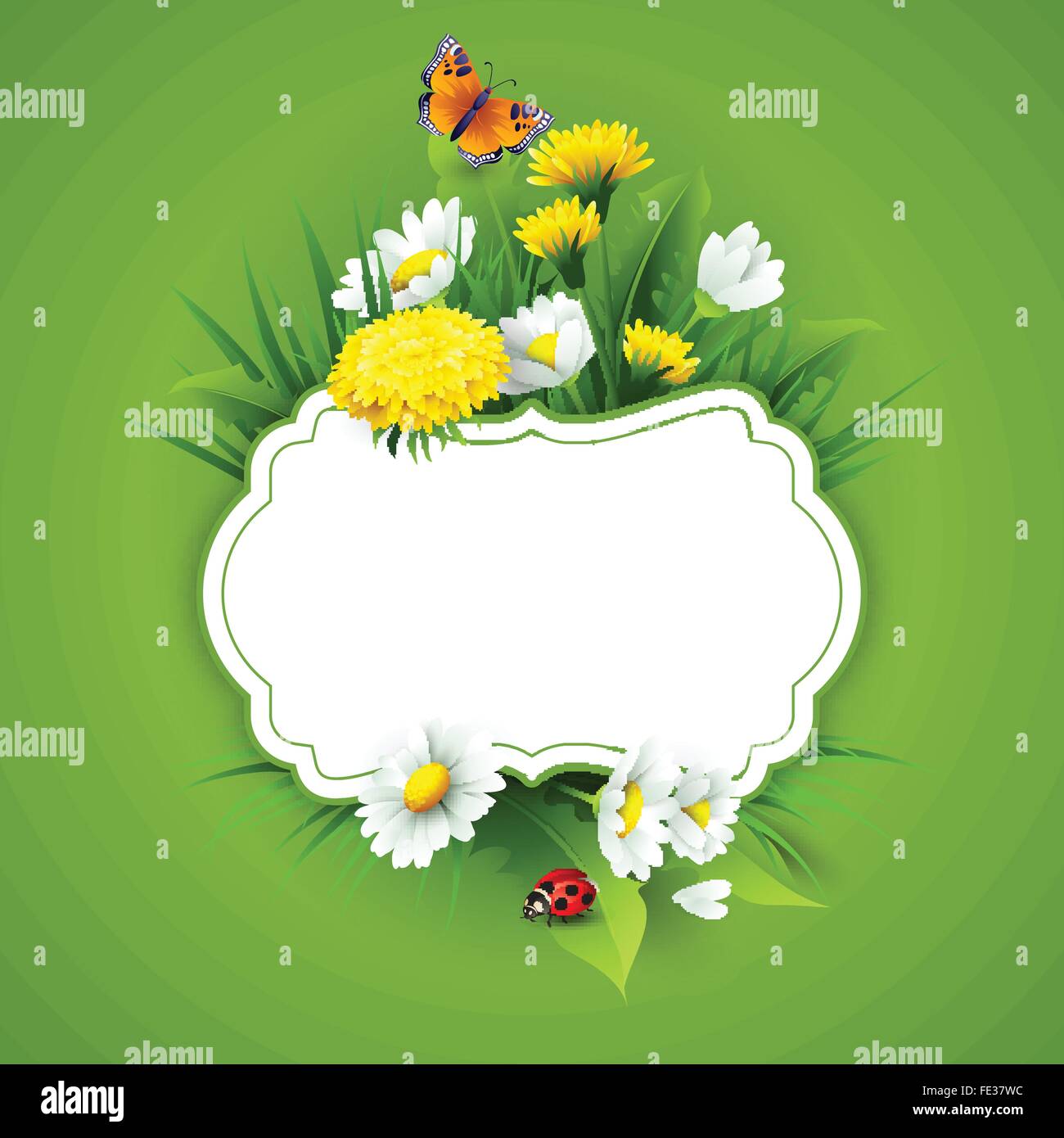 Fresh spring background with grass, dandelions and daisies Stock Vector ...