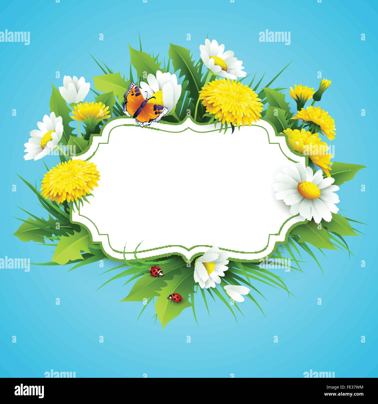 Fresh spring background with grass, dandelions and daisies Stock Vector ...