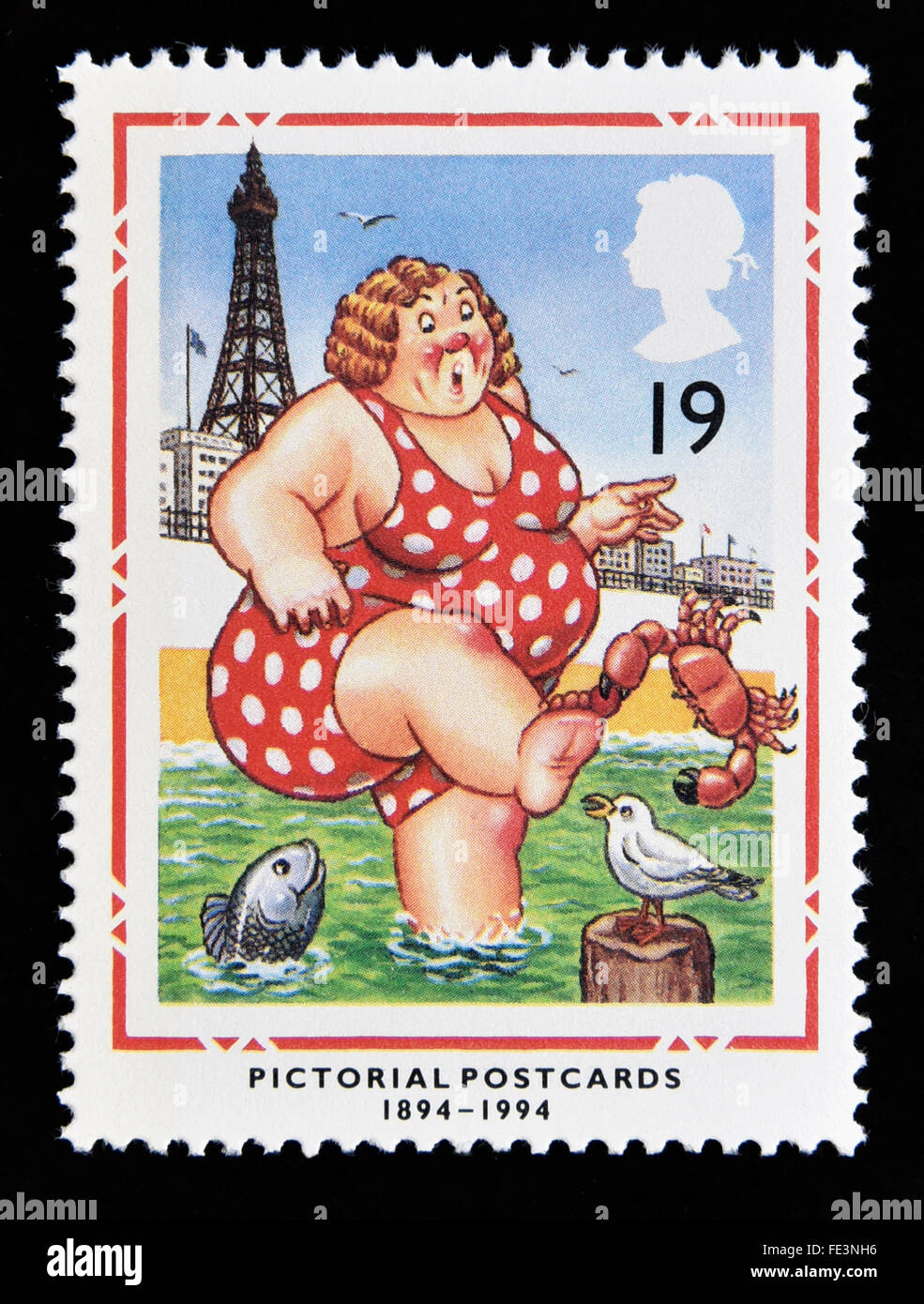 Postage stamp. Great Britain. Queen Elizabeth II. 1994. Centenary of Pictorial Postcards. 1894-1994. 19p. Stock Photo