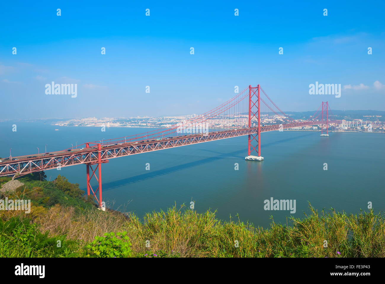 Ponte 25 de Abril (25th of April Bridge) over the Tagus river, Lisbon, Portugal, Europe Stock Photo