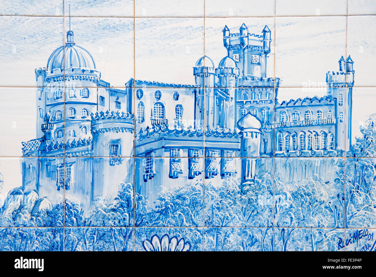 Azulejos representing the Palacio da Pena, Sintra, Lisbon Coast, Portugal, Europe Stock Photo