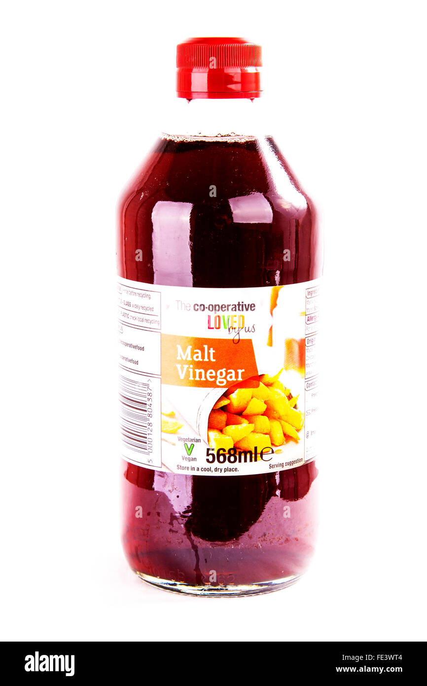 Malt vinegar bottle cooperative home make brand cut out cutout white background isolated Stock