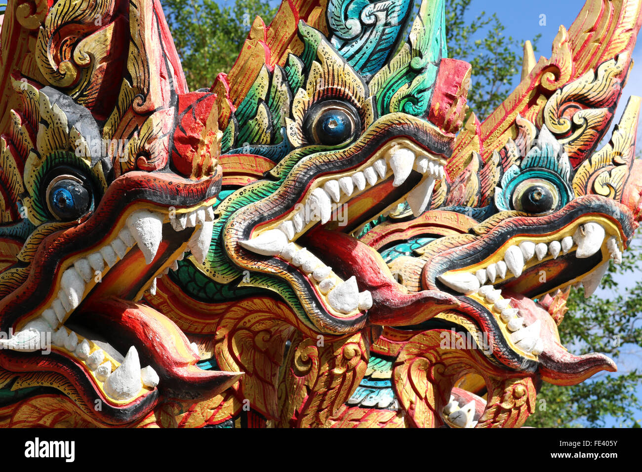 Thailand Phuket Phuket Town Depiction of the Naga, or great serpent, at Wat Khao Rang  Adrian Baker Stock Photo