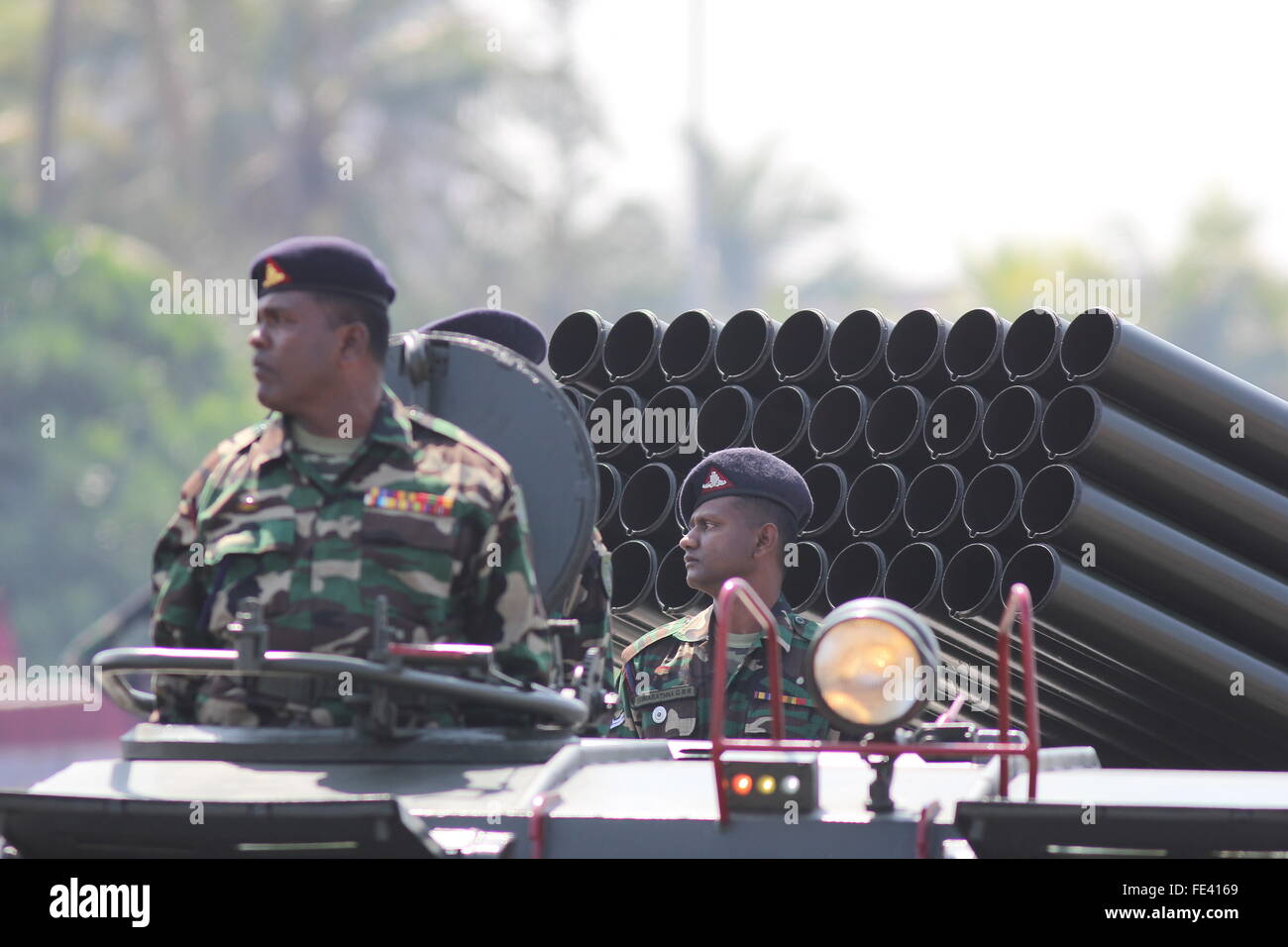 Colombo, Sri Lanka. 4th Feb, 2016. Sri Lanka artillery troops march during the 68th Independence Day celebration parade in Colombo, capital of Sri Lanka, Feb. 4, 2016. Sri Lanka on Thursday celebrated the 68th anniversary of gaining independence from the British colonial rule in 1948. This year the theme is 'Ekama Deyak, Maha Balayak' (One Nation, Great Power). Credit:  Gayan Sameera/Xinhua/Alamy Live News Stock Photo