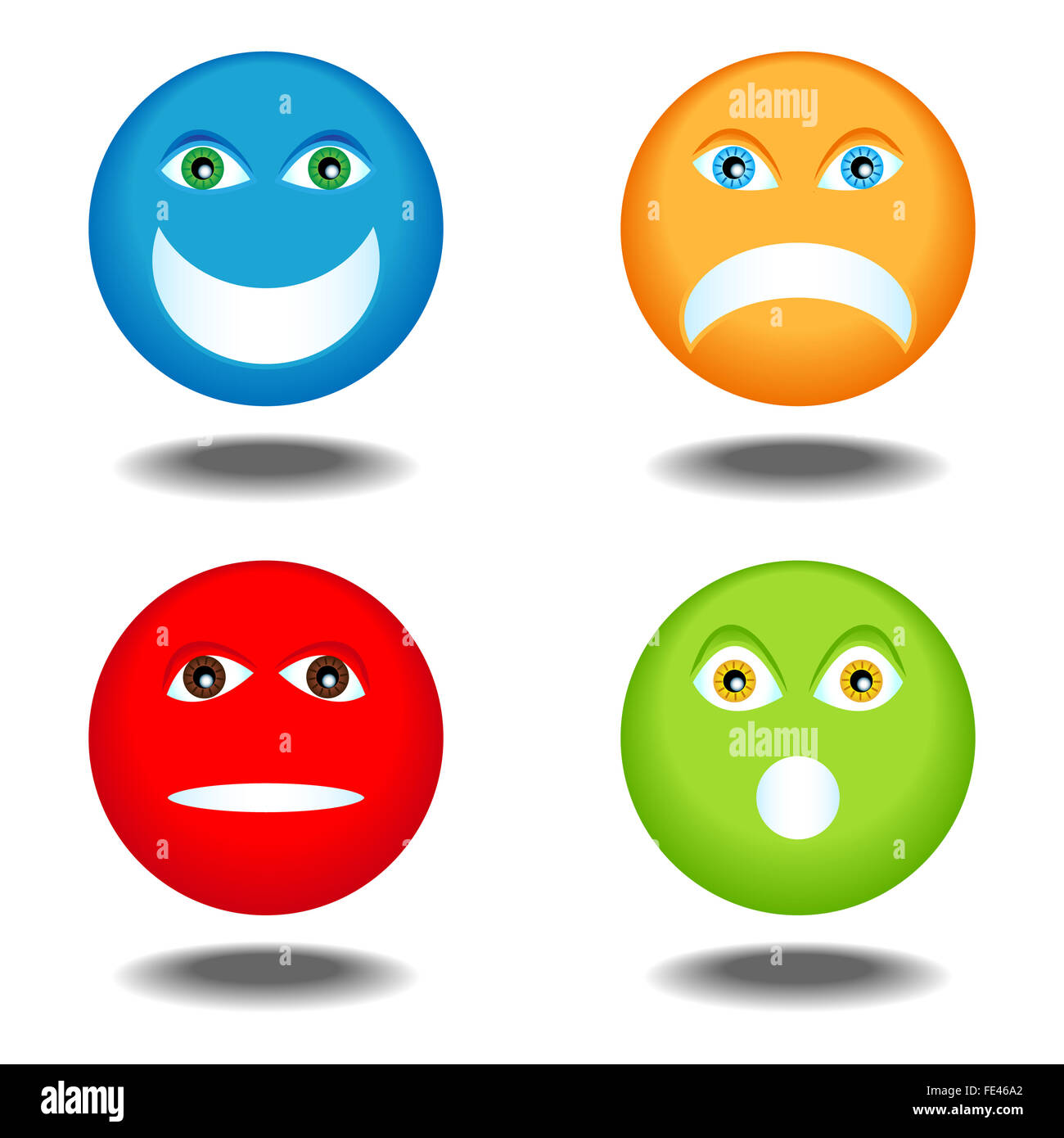 Funny emotional face icons in different colors Stock Photo